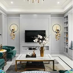 Luxury Modern Black Golden Metal Peacock Wall Lamp Lighting Sconce Fixture for Living Room, Bedroom, Bedside, Hall, Home Decor, 3 in 1 Colour Change, Golden, Pack of 2 (Right and Left)-image-25