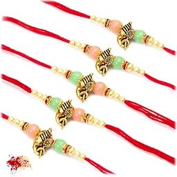Rakhi for Brother with Tilak Material & Greeting Card - Pack of 5 Rakhi-image-37