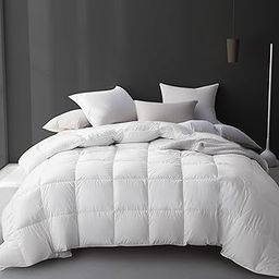 Hotel Grand Luxury White Goose Feather Down Fiber Comforter Queen Size, 100% Cotton Ultra Soft Duvet Insert Queen, Hotel Hypoallergenic Extra Warmth Bedding Comforter, White 90x90 Inch-picture-5