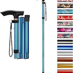 supregear Folding Cane, 5-Level Adjustable Height Walking Stick Lightweight Portable Cane Travel Cane with Wrist Strap and T Handle for Elderly Disabled Men Women, Blue-picture-0
