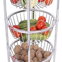DHSVS 3 Layer Stainless Steel Fruit & Vegetable Kitchen Trolley 3 Layer Kitchen Basket | Fruit Basket | Vegetable Basket | Onion Potato Rack for Kitchen Trolley (wt-2.600kg) (13×13×26) Inch-image-82