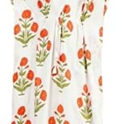 Jaipur Export Quality 100% Pure Cotton Designer Block Print Long Kaftan Dress. White&Rust Flower-0