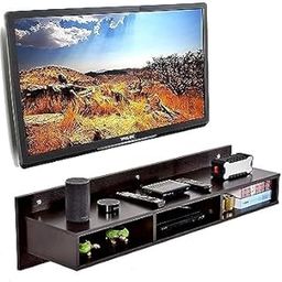 SMART SHOPPEE T.V Entertainment Unit Set Top Box Stand Wall Mount Stand T.V Cabinet WiFi Router LED T.V Remote Setup Box Stand Wooden Wall Shelf (Brown)-15