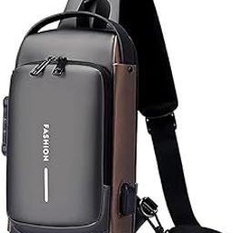Unisex Anti-Theft Sling Bag with USB Charging Port, Crossbody Shoulder Backpack, Water-Resistant, Dial Lock Security, PU Leather - Pack of 1-3