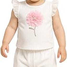 Baby Girl Ruffle Top and Shorts Set – Summer Sleeveless Outfit with Flower Design | Soft Cotton Ribbed Co-ords for Infants & Toddlers-image-3