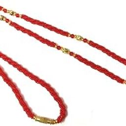 MANMORA Traditional Gold Plated Copper Brass Stylish Red Golden Chain Tanmaniya Chain for Women[Handmade]24 Inches Chain-image-63