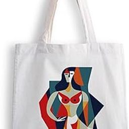 Canvas Tote Bags for Women, College Bag for Girls, Tote Bag for Shopping, Travel & Beach Bags for Women - Lady Painting - D No - 251-image-68