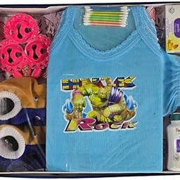Ambika Stores Readymade Newborn Gift Set - 6 Pcs (Blue) Baby Gift Hamper Set for 0-6 Months, Baby Shoe, Toy, Ear Buds, Shop, Lotion, Skin-Friendly Baby Clothes, Chemical-Free Dyes-image-41