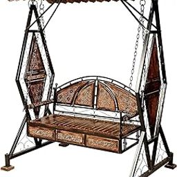 Habiba Arts Store Iron 2 Seater Swing Jhula for Adult Indoor Metal Swing for Adult for Home & Garden Porch Balcony Weight Capacity 300Kgs+, 194 Cm, Brown-13