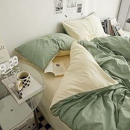 UCHUANG Duvet Cover Set King Size 4 Pcs, Include 1 Quilt Cover 220 x 240cm & 2 Pillow Cases 50 x 75cm & 1 Bedsheet 230 x 250cm, Super Soft Quality Cotton Bedding Set, NO Comforter - Matcha Orange-image-43