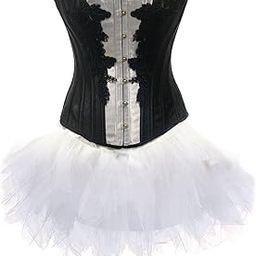 Black And Grey Overbust Corset Top Size Small With White Tutu Skirt-picture-23