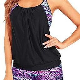 Tankini Swimsuits Two Piece Tummy Control Bathing Suits Blouson Swim Tank Top with Boy Shorts-image-57