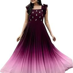 Women's Georgette Ankle Length Dual Shaded Flared Embroidered Gown-picture-18