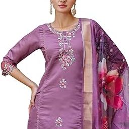 Kurta Set with Dupatta | Viscose Roman Silk Embroidered Kurta Set for Women | Women's Ethnic Casual Kurti Set |Kurta Pant Festive Suit-picture-4