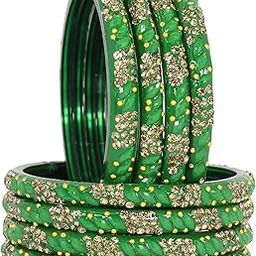 Designer Glass Bangles Set with Golden Zircon Diamond Stone & Beads Studded For Women & Girls | Traditional Glass Kada Set | Stylish Women's Kangan Fashion Jewellery Bangles- Set of 8-0