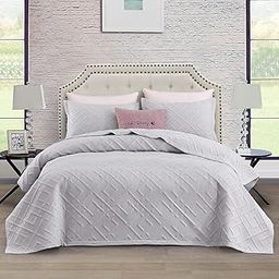 CHIXIN Quilt King Size - Geometric Pattern Bedspread Coverlet Set - Modern & Contemporary Style Bedding Cover, Ultrasonic Quilting, Reversible, Lightweight, 4 Piece, Light Grey-image-7