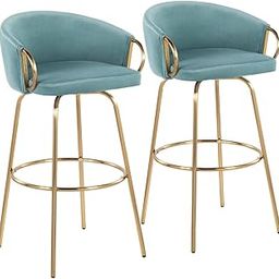 Fixed Height Bar Stool Set of 2 – Stylish Bar Chairs with Swivel Function, Comfortable & Durable Bar Stools for Kitchen Island, Home Bar, and Dining Area (Light Blue Velvet)-15