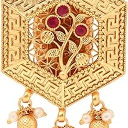 Gold Plated Traditional Floral Design With Pearl Saree Pin For Women (SM102)-image-61