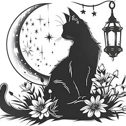 THE STYLE SUTRA Cat Moon Flower Wall Sticker Decal Decoration for Living Room Office TV Wall-picture-8