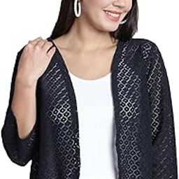 Women Self Design Lace Regular Front Open Shrug (FM-SHRG-10_N) Charcoal Grey-17