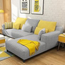 FURNY Mintoo 4 Seater Fabric RHS L Shape Sofa Set (Light Grey Color)-image-9