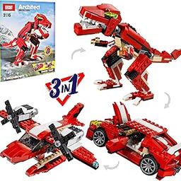 Elecart Roaring Power 3-in-1 Dinosaur T. rex Toy Blocks Sports Car | Action Dinosaur Figures Build and Rebuild Toys | Additional Brickable Models | Ideal for Kids 6+ | Fun Educational Building Blocks-image-20