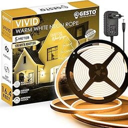 Gesto 16.4Feet Long with 12V Adaptor LED Neon Strip Rope Lights,Flat Silicone Neon Rope Light Flexible Cuttable String, IP65 Waterproof Neon LED Strips for Indoor Outdoor Decoration(Warm White)-7
