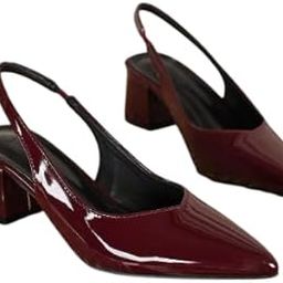 Women's Pointed Toe Slingback Heels, Leather, Block Heel, Formal Dress Shoes-image-26