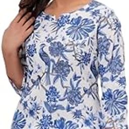 Elegant Floral Print Short Kurti with 3/4th Sleeves-image-47