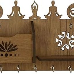 Sehaz Artworks Wooden Key Holder for Home | Key Stand Wall Stylish | Key Hanger | Key Chain Holders for Wall (7 Hooks, MDF Beige)-19