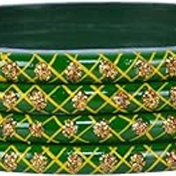 Lac Bangle Set For Women and Girls | Lac Kada Bangle Set | Handemade Rajasthani Traditional Lakh Jaipuri Lac Bangles Women Kangan Green | Set of 4-4