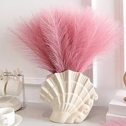 VEEROM Artificial Pampas Grass | wirhout Vase| Fluffy Artificial Flowers for Home Decor, Office, Bedroom, Wedding & Festival Décor | Leaves & Grass Arrangement (1, Powder Pink)-image-30