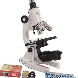 Gemkolabwell Science Compound Microscope 1000X Magnification with Led Lamp Batteries and Blank Slide Kit Metal White-15