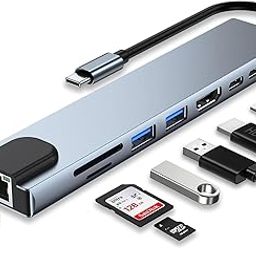 8-in-1 USB C hub, RJ45 Ethernet Multi Port Adapter, with SD/TF Card Slot, 4K HDMI, USB 3.0/2.0, RJ45, 100W PD, USB C Port, Suitable for Docking Stations of Dell/Surface/HP/Lenovo Laptops-image-17
