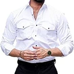 Men's Regular Fit Fancy Two-Pocket Utility Casual Shirt for Men | Men Stylish Shirt | Solid 2 Pocket Button Stylish Full Sleeves - Cargo (Previously Goodthreads)-picture-49