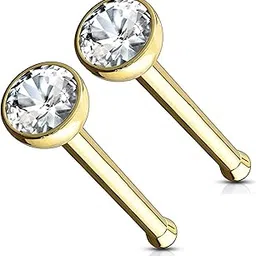 via mazzini No-Tarnish No-Rusting Never Fading Gold Plated 3mm Crystal Nose Pin Stud for Women and Girls (NR0217) 2 Pcs-picture-8
