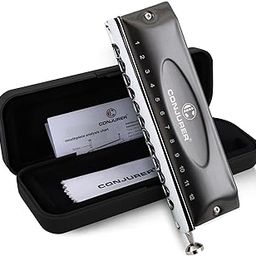 CONJURER Mouth Organ Key of C, 12 Hole 48 Tone Stanadard Chromatic Harmonica with Case, Harmonica Harp for Beginner, Adults, Kids, Professional, Students, Friends, Gifts (Black)-image-75