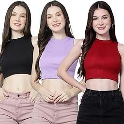 Women's & Girls' Solid Ribbed Slim Fit Crop Tank Top-Pack of 3-picture-31