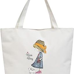 Tote Bags For Women Girls Canvas Handbag Zipper Large Capacity Fashion Bag for College Office-22