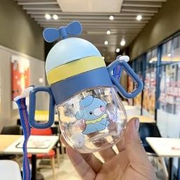 Magic Pebbles Cute Cartoon Water Bottle with Straw for Kids Drinking Cup, Leak Proof, BPA Free, Food Grade, 360 ML (Blue)-image-14