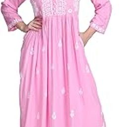Women's Lucknowi Chikankari Women's Hand Embroided Rayon Both Side Pocket Gown-38