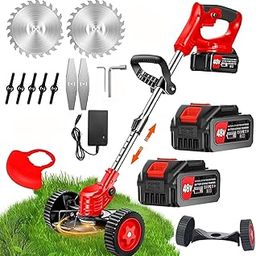 Electric Wireless Rechargeable Edge Cutter 48V-2 Batteries- 25cm Cutting Width | 3-in-1 Mower & Trimmer | Adjustable Height | 3 Blade Types | Lightweight & Portable | Lawn, Yard A5-image-81