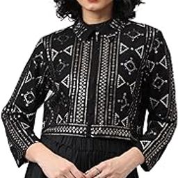 Women Black Full Sleeve Embellished Party Jacket-37