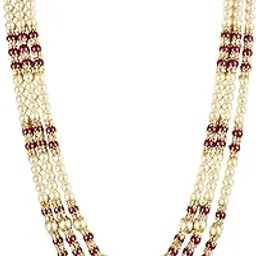 lucky jewellery Designer Wedding Multi Strand Gold and Maroon Color Dulha Har Layered Pearl Maharaja Haar Groom Necklace Set for Men (580-M6DM-1011-LCT-M)-picture-7