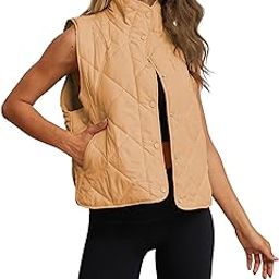 Women's Quilted Puffer Vest Stand Collar Lightweight Button Down Padded Gilet with Pockets-image-3