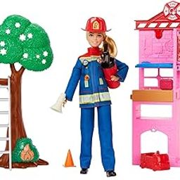 Barbie Careers Firefighter Doll & Playset with Fire Station & Tree, 2 Pets, Color-Change & 10+ Accessories Including Fire Extinguisher Squirt Toy-image-33