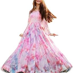 Digital Floral Print Stylish Georgette Anarkali Gown for Women || Dress for Women, Pink-picture-53