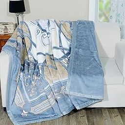 Faux Rabbit Fur Blanket Double Bed for Moderate Winter, 2 Ply, King Size Blanket (210x240 cm) (Rock Blue)-5