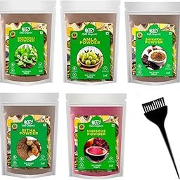 Geo OrganiX Hair Protein Pack – Bhringraj, Amla, Shikakai, Reetha, Hibiscus (Pack of 5) – 100gm Each with Free Brush – Promotes Hair Health & Strength-image-12