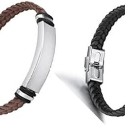 Braided Leather Bracelets for Men and Women, Silver Clasp,Golden Slap Set of 2-image-52
